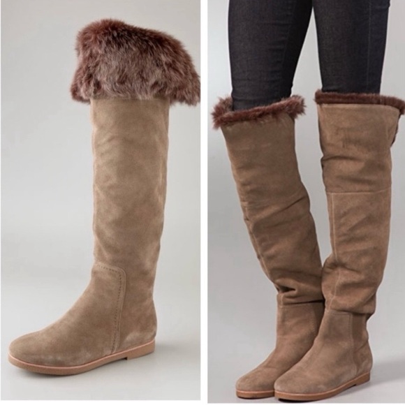 Sam Edelman Tan Suede Knee-High Boots Faux Fur - Picture 1 of 10